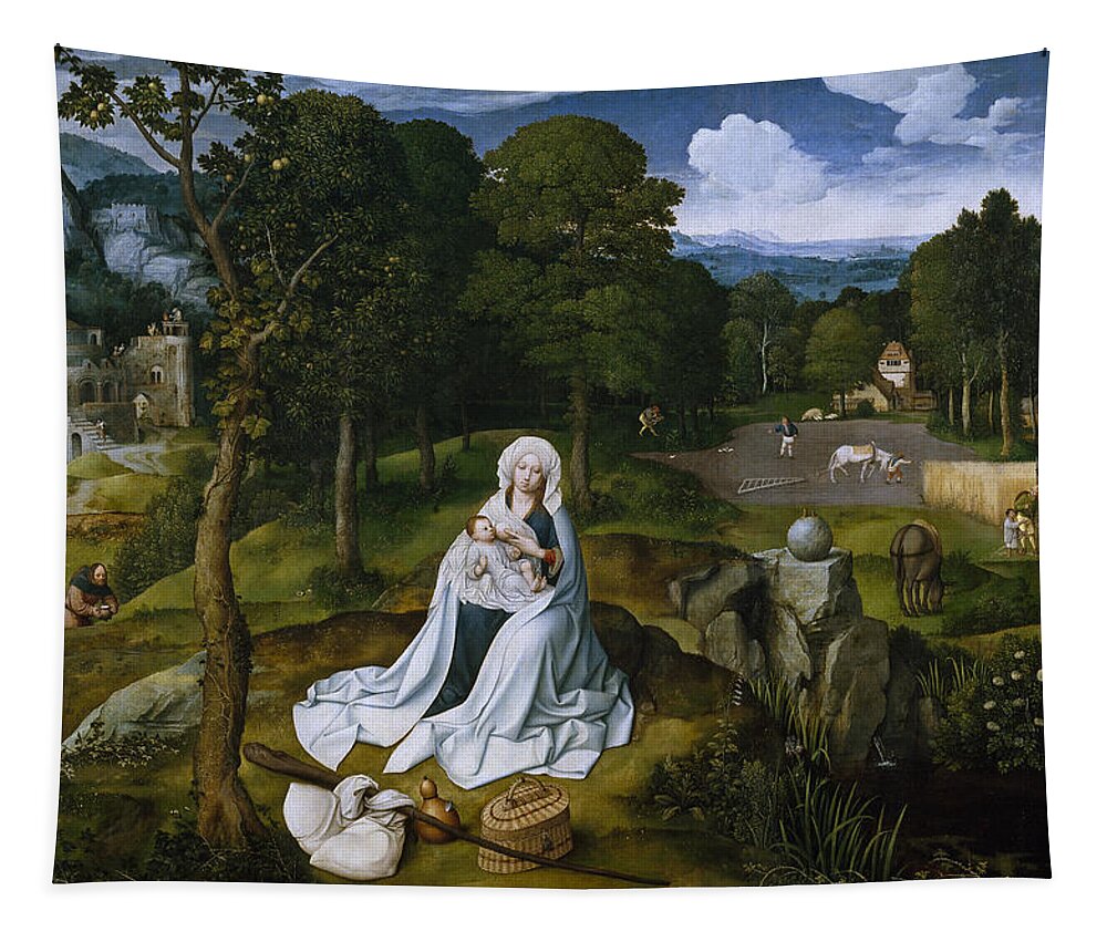 Joachim Patinir Tapestry featuring the painting Rest during the Flight to Egypt by Joachim Patinir