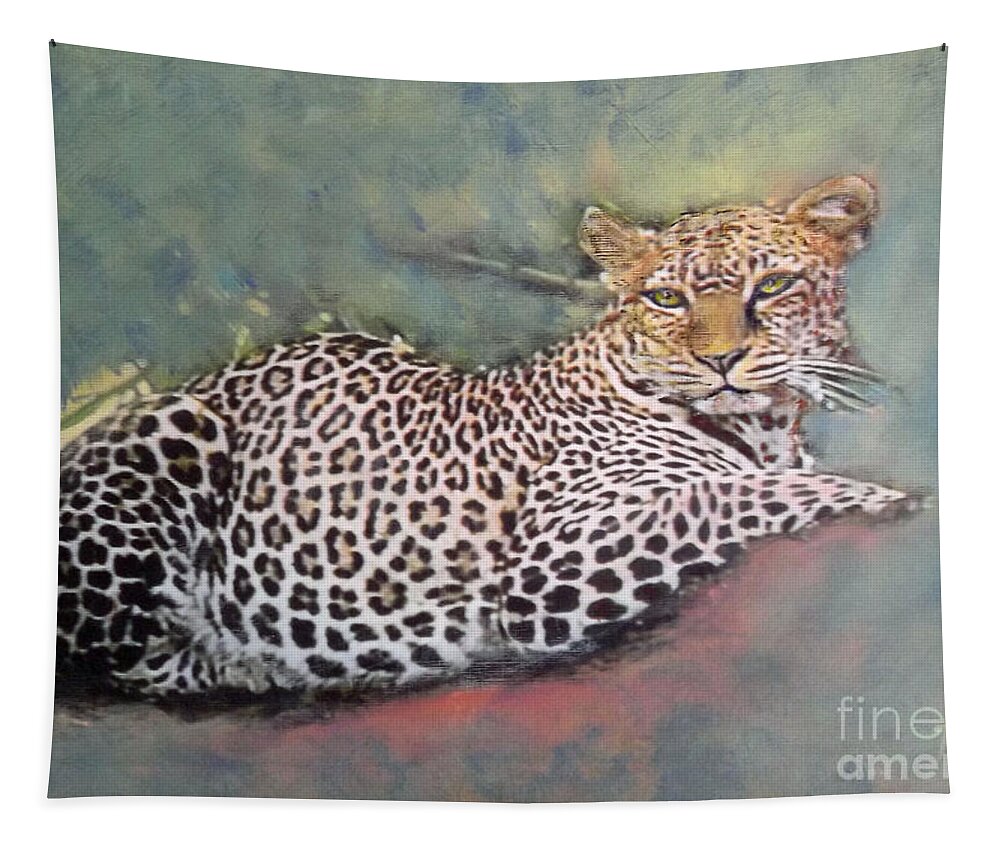 Leopard Tapestry featuring the painting Resting Leopard by Richard James Digance