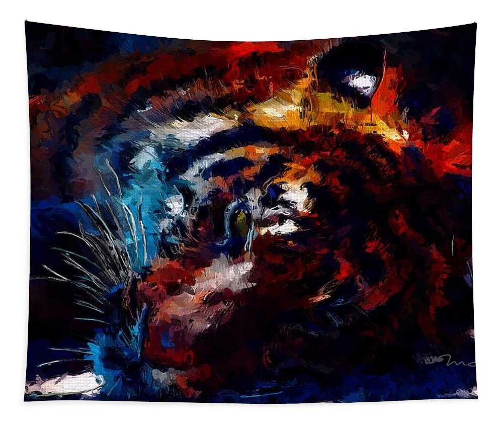 resting Tiger Tapestry featuring the painting Resting Tiger by Mark Taylor