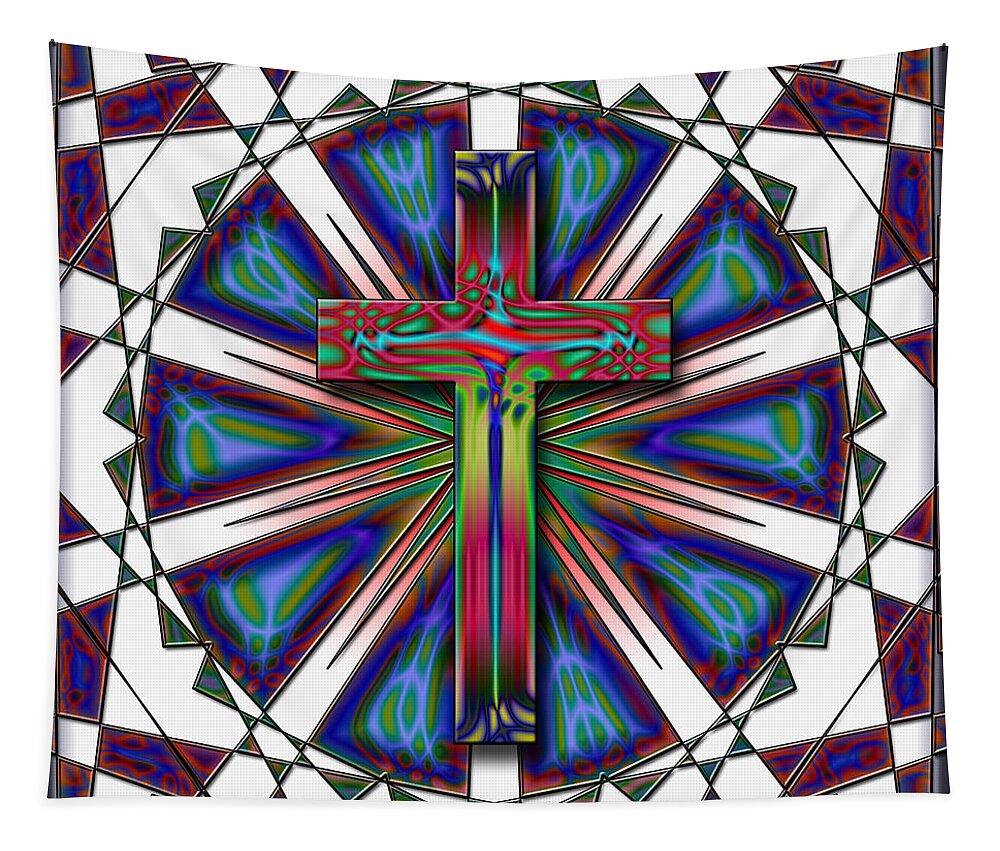  Tapestry featuring the digital art Retro Cross by David G Paul