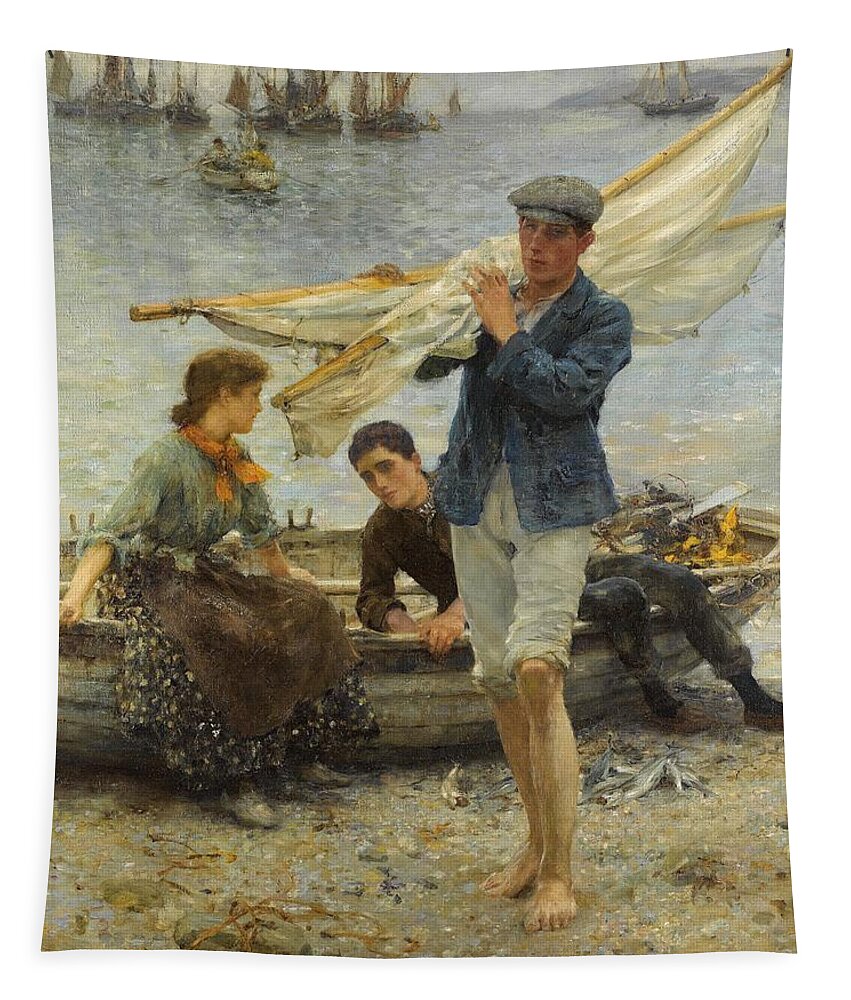 Return From Fishing Tapestry featuring the painting Return from Fishing by Henry Scott Tuke