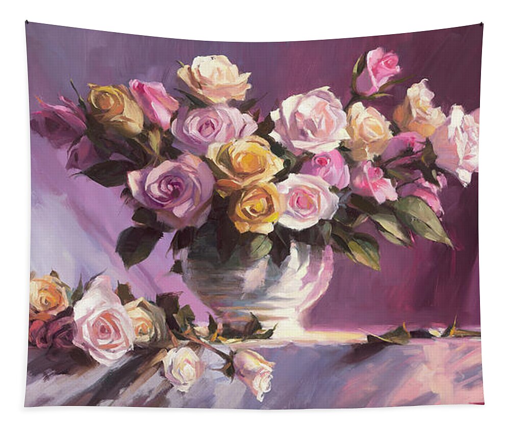 Flower Tapestry featuring the painting Rhapsody of Roses by Steve Henderson