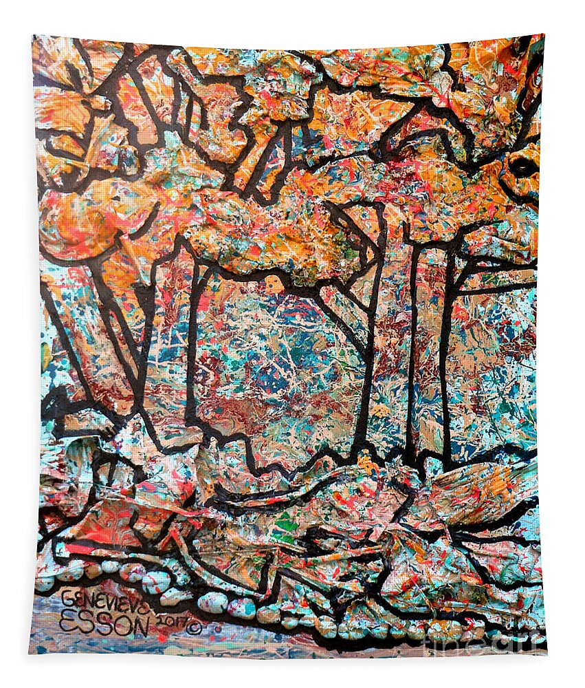 Trees Tapestry featuring the mixed media Rhythm Of The Forest by Genevieve Esson