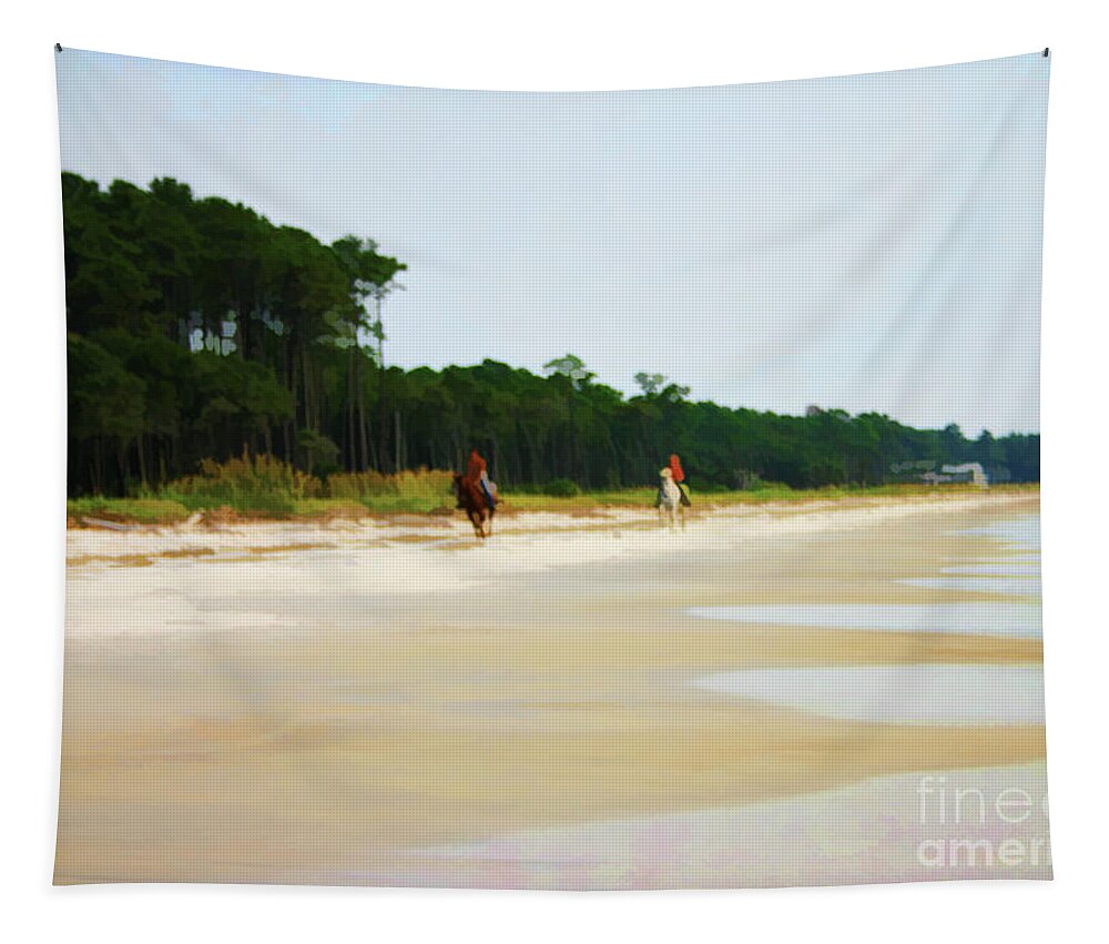 Beach Tapestry featuring the digital art Riding on the Beach by Xine Segalas