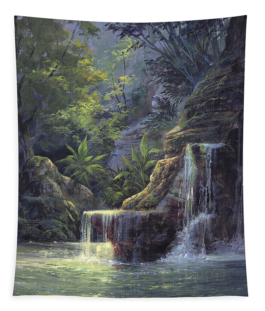 Michael Humphries Tapestry featuring the painting Rim Lit Falls by Michael Humphries