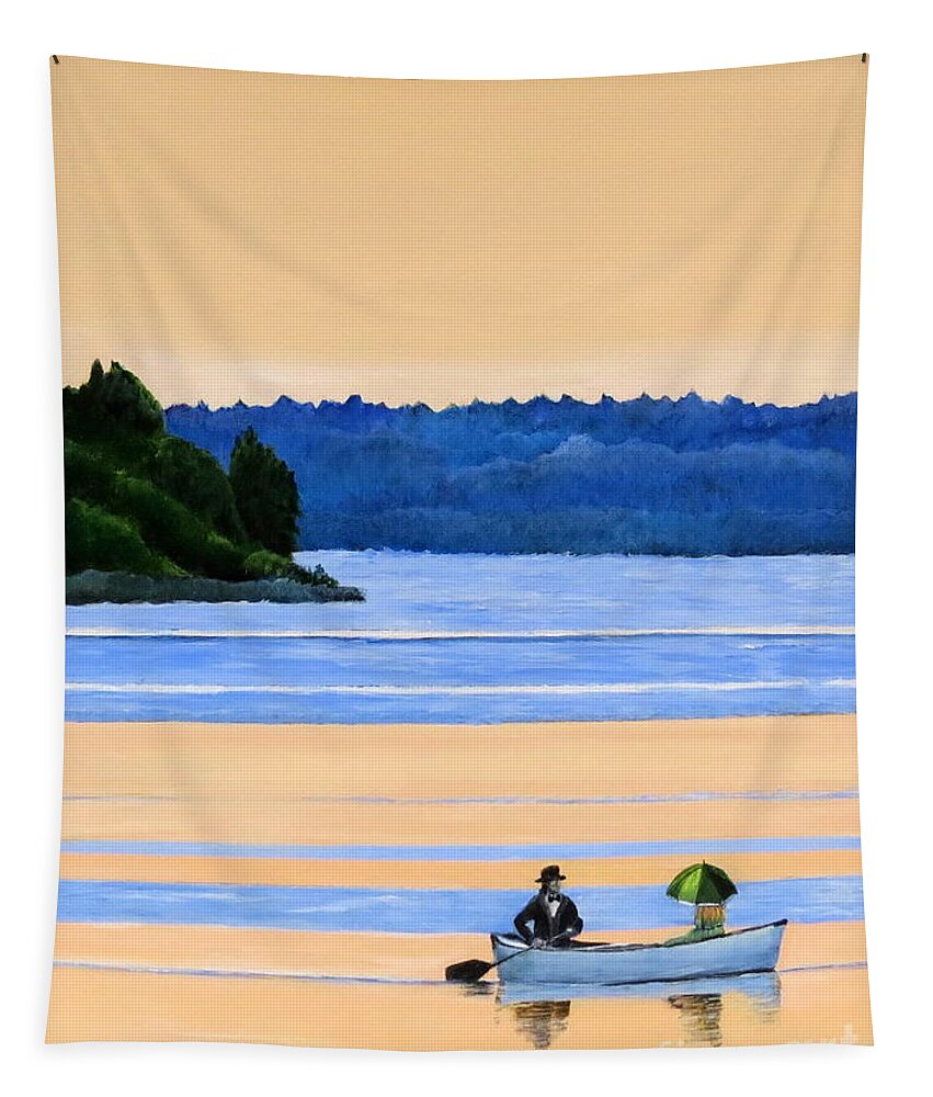 Canoe Tapestry featuring the painting River Romance by Marilyn McNish