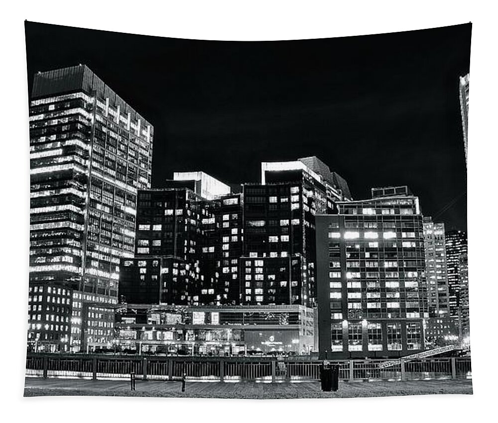 Boston Tapestry featuring the photograph Riverfront Black and White by Frozen in Time Fine Art Photography