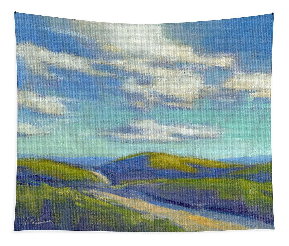 Landscape Tapestry featuring the painting Road to the Sky by Konnie Kim