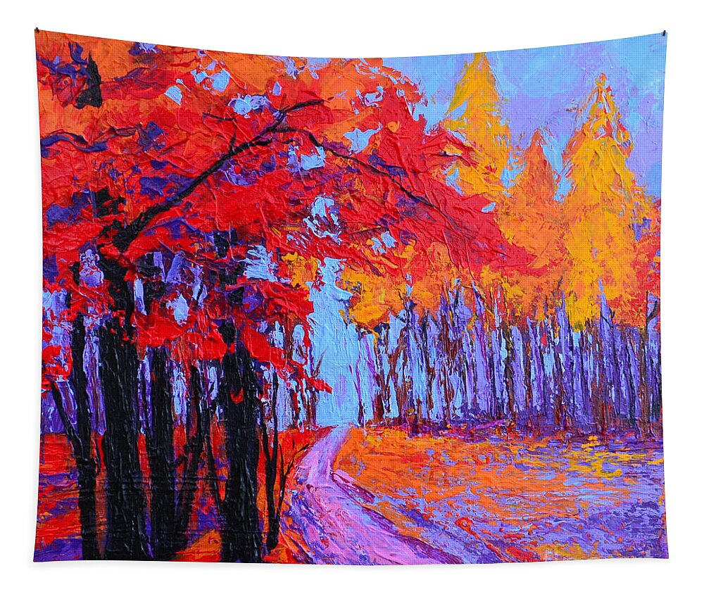 Time Within - Enchanted Forest Collection - Modern Impressionist Landscape Art - Palette Knife Tapestry featuring the painting Road Within - Enchanted Forest Series - Modern Impressionist Landscape Painting - Palette Knife by Patricia Awapara