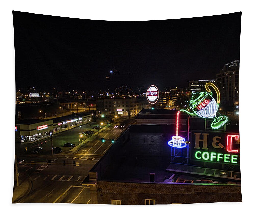 Roanoke Tapestry featuring the photograph Roanoke Neon by Star City SkyCams