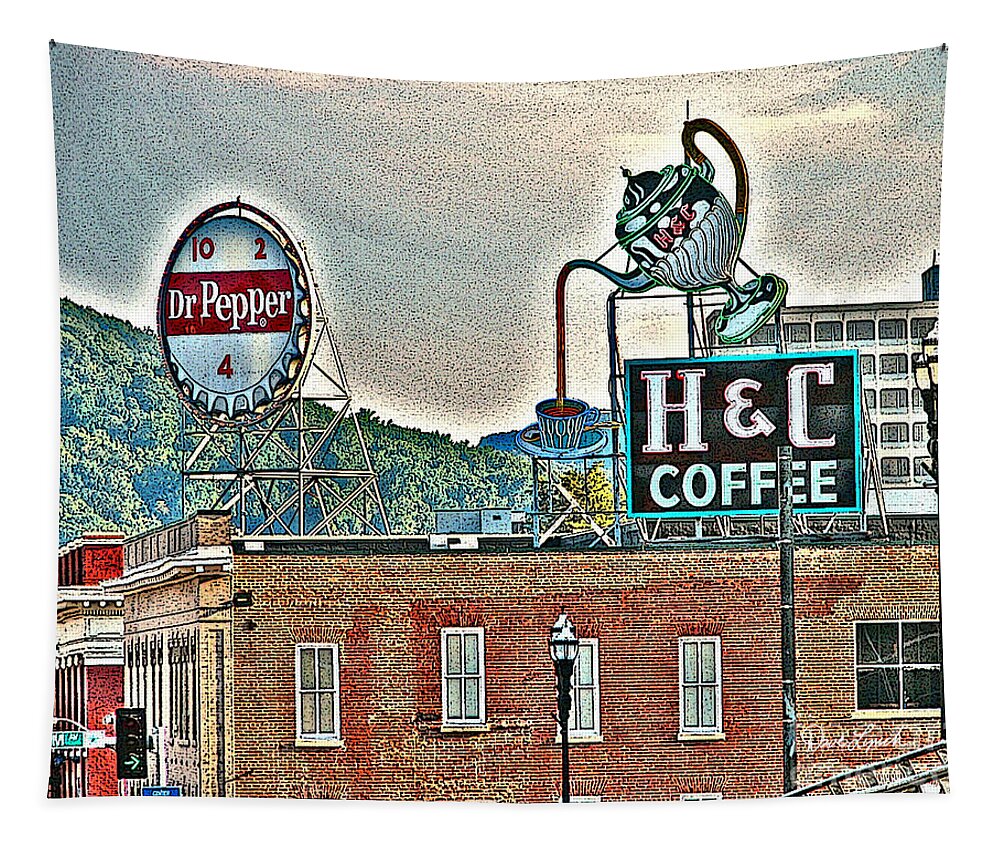 Roanoke Va Virginia Tapestry featuring the photograph Roanoke VA Virginia - Dr Pepper and H C Coffee Vintage Signs by Dave Lynch