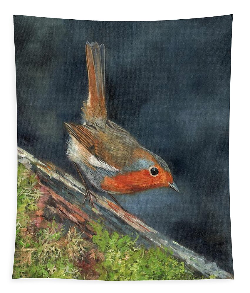 Robin Tapestry featuring the painting Robin by David Stribbling