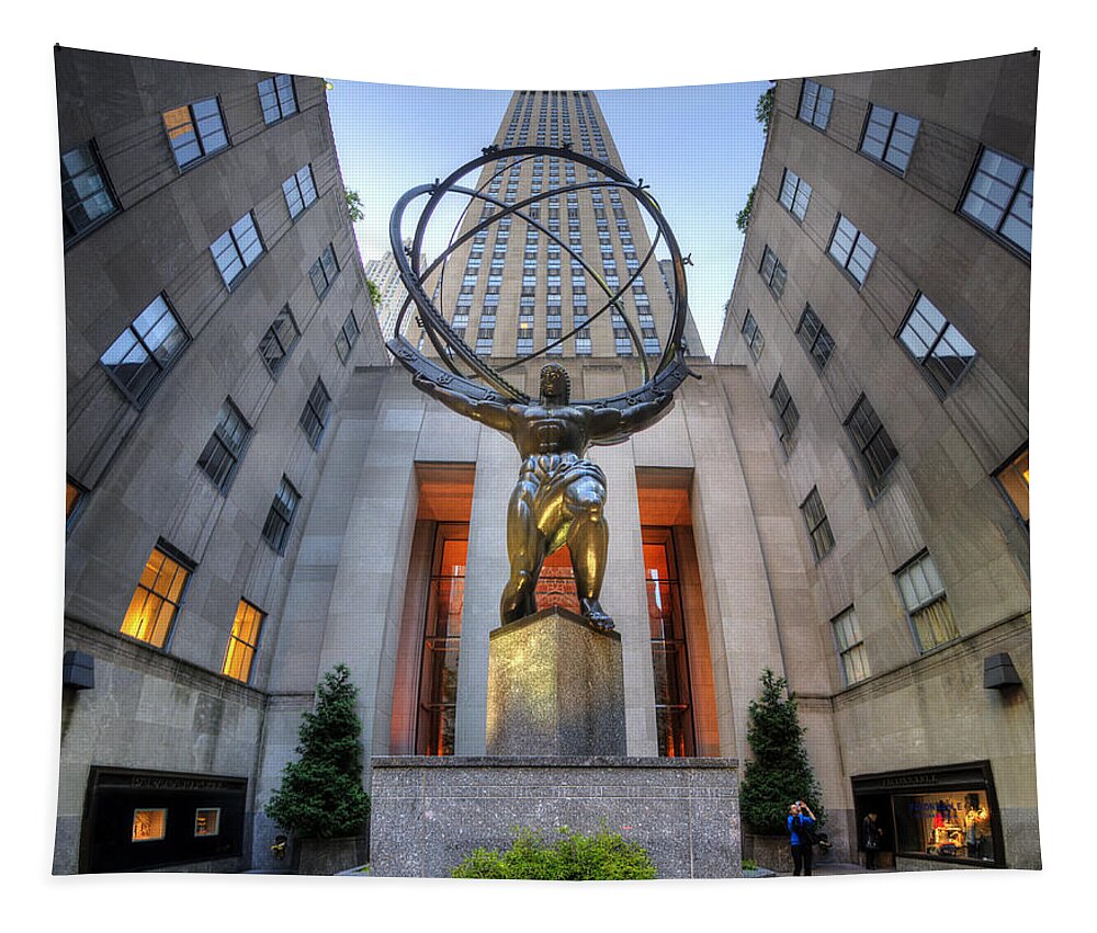 Art Tapestry featuring the photograph Rockefeller Centre Atlas - NYC - Vertorama by Yhun Suarez