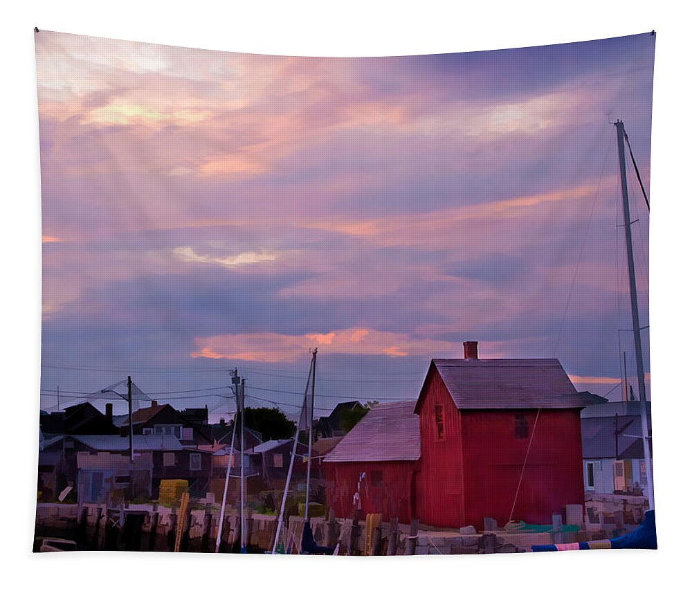 New England Tapestry featuring the photograph Rockport sunset over Motif #1 by Jeff Folger