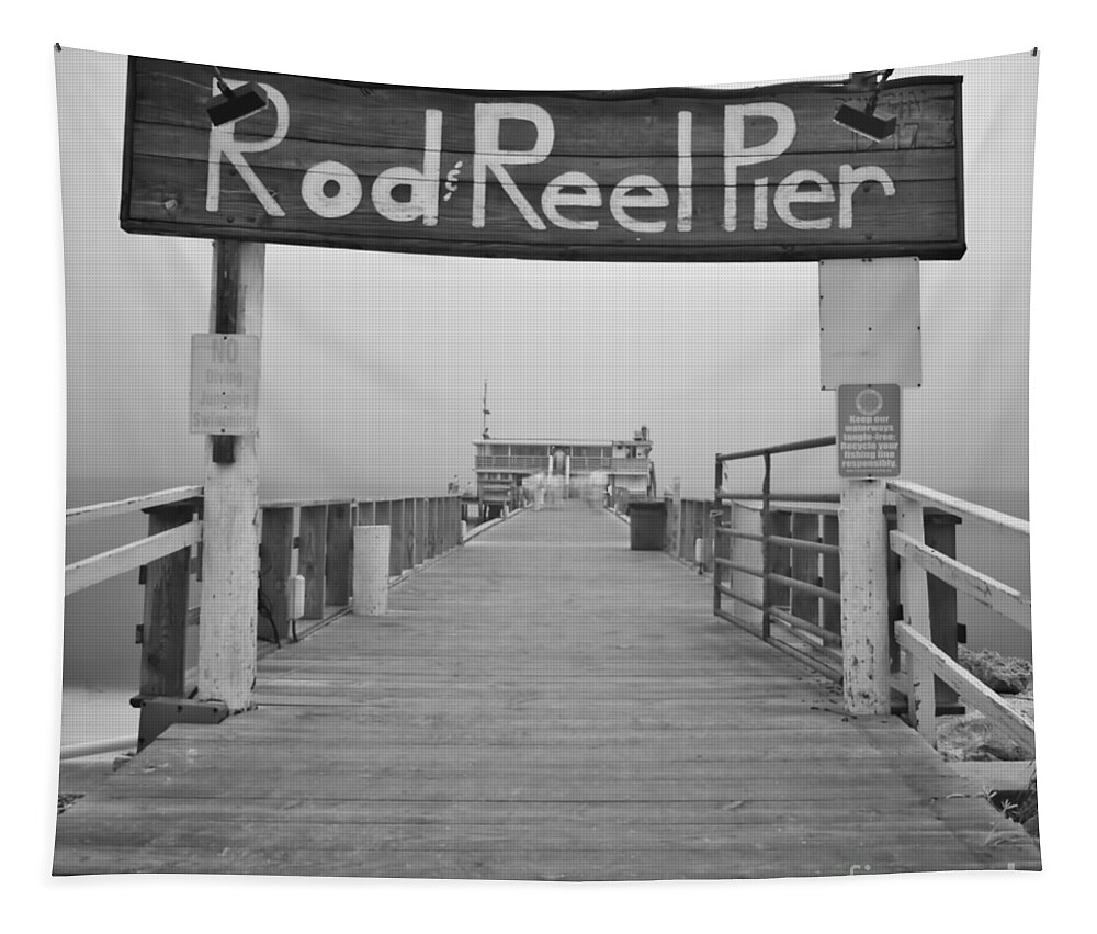 Rod And Reel Pier Tapestry featuring the photograph Rod And Reel Pier in Fog in Infrared 53 by Rolf Bertram