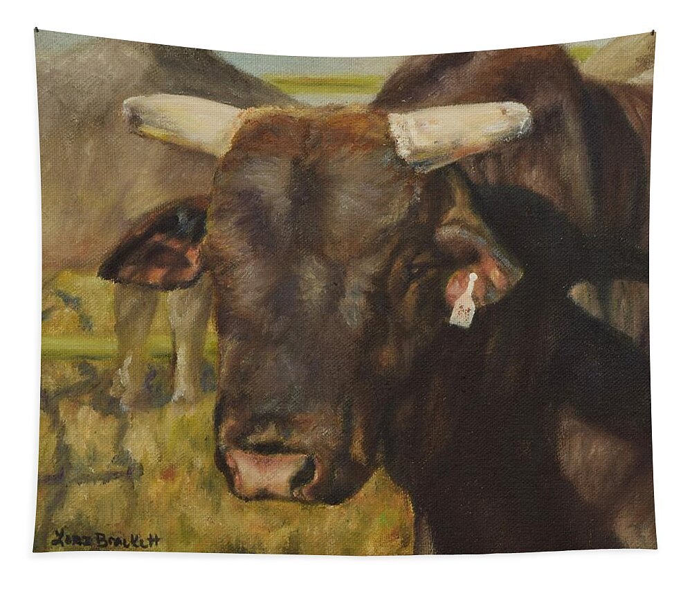 Stock Tapestry featuring the painting Rodeo Bull 9 by Lori Brackett