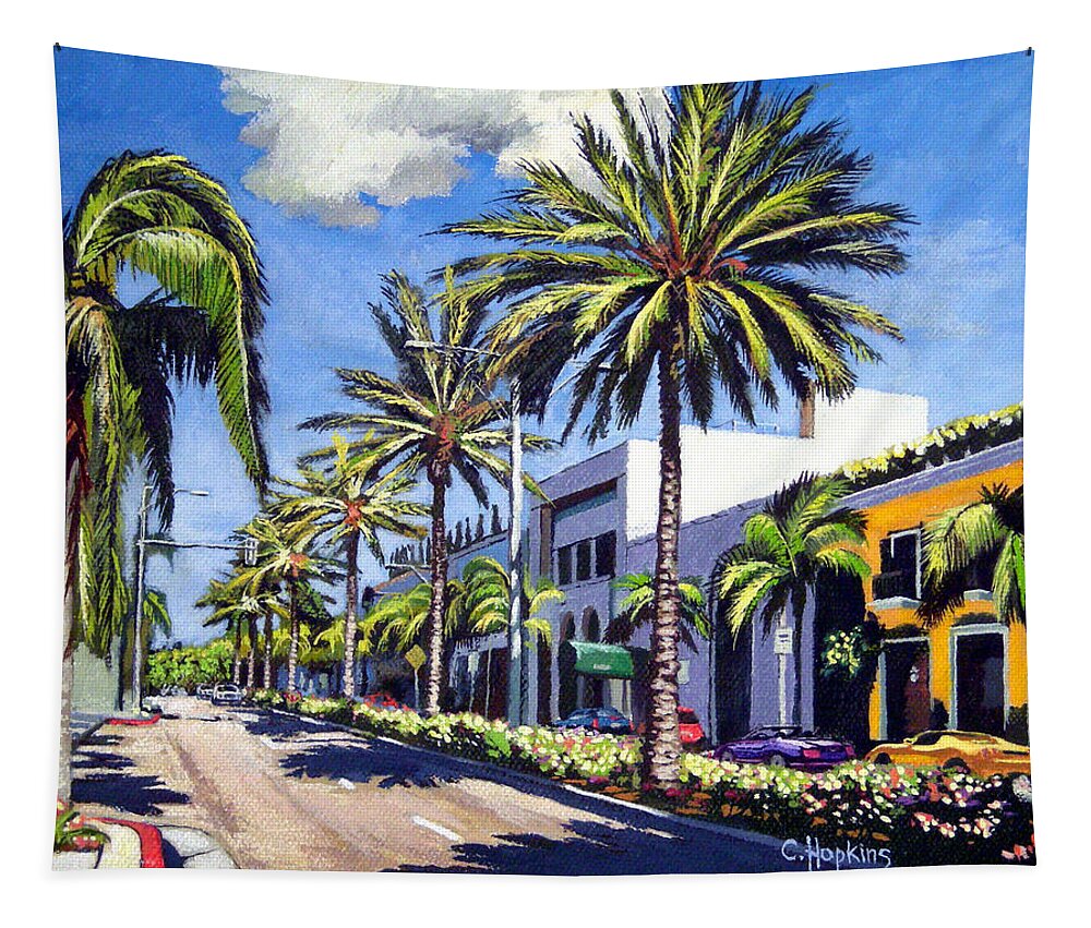 Rodeo Drive Tapestry featuring the painting Rodeo Drive - Beverly Hills, California by Christine Hopkins