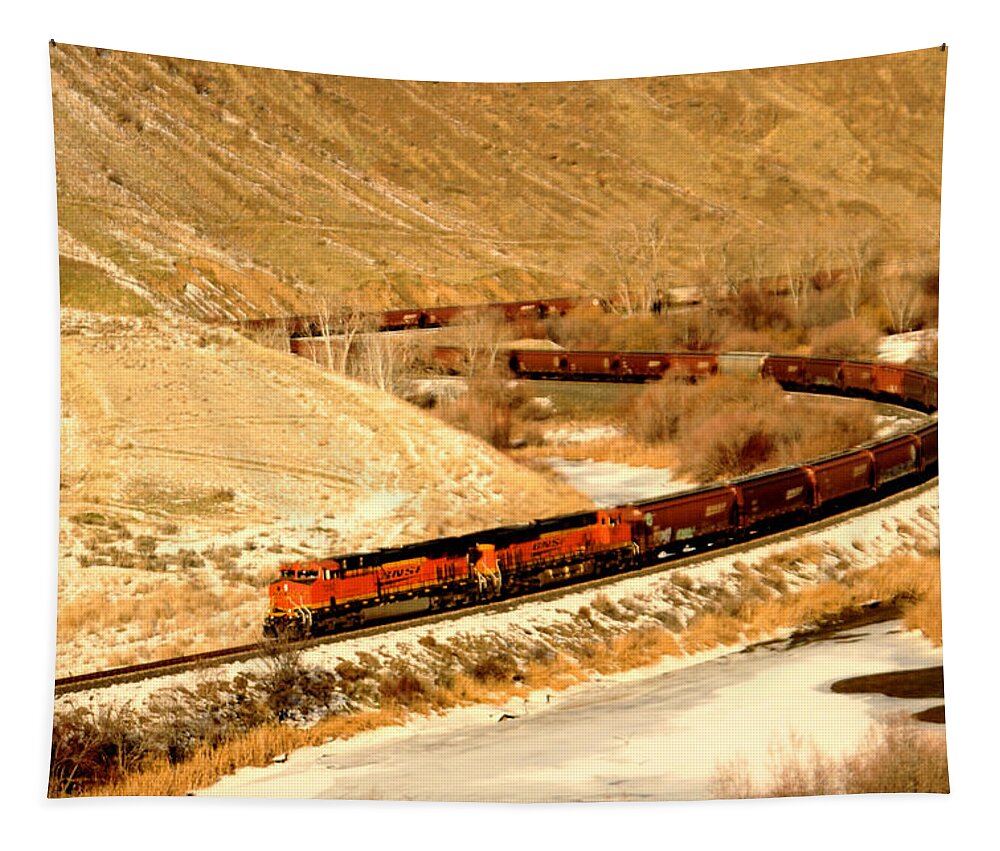Train Tapestry featuring the photograph Rolling around the bend by Jeff Swan