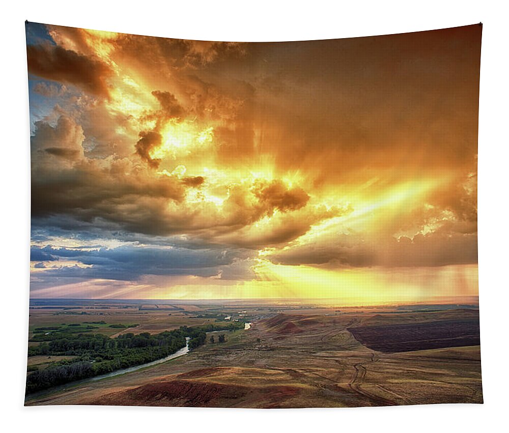 Sunny Hill Tapestry featuring the photograph Rolling Rain of Summer Sunset by John Williams