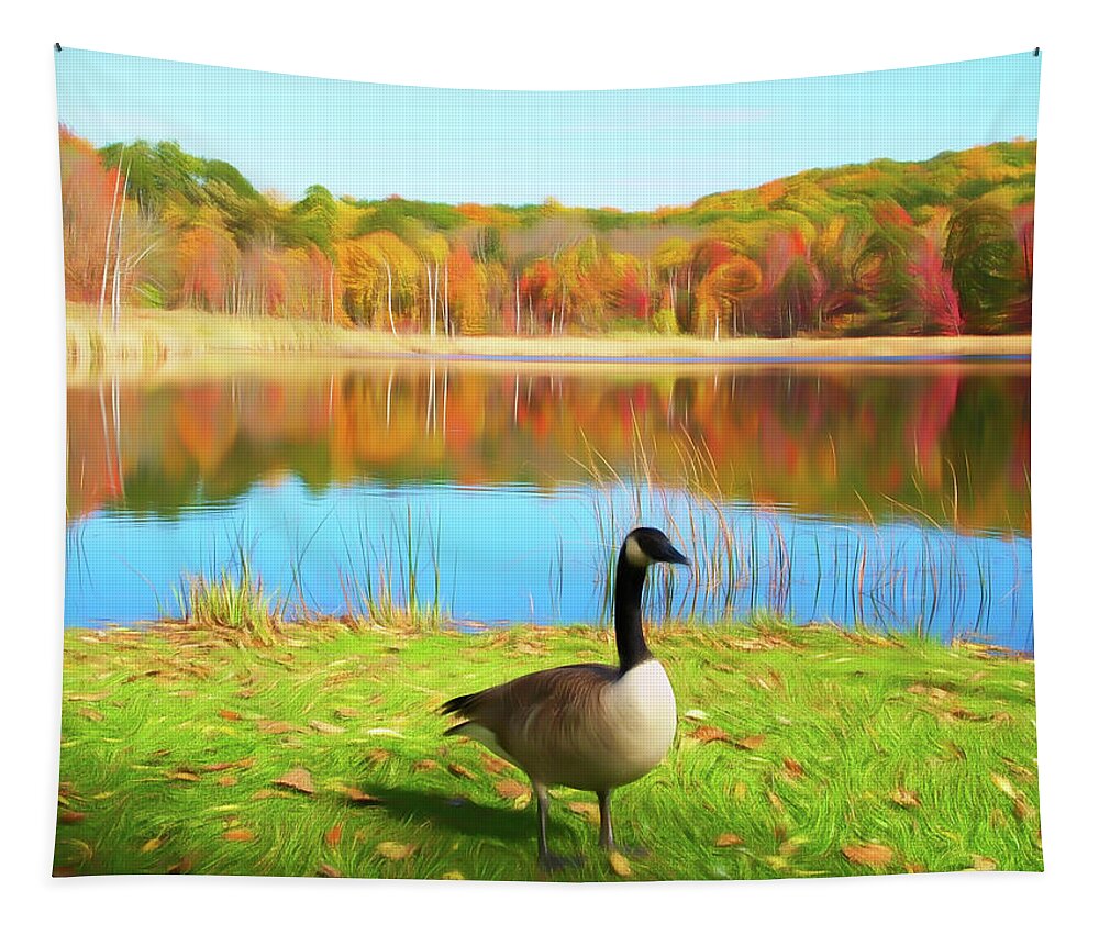 Autumn Tapestry featuring the photograph Romantic Skies Autumn Pond Goose by Aimee L Maher ALM GALLERY