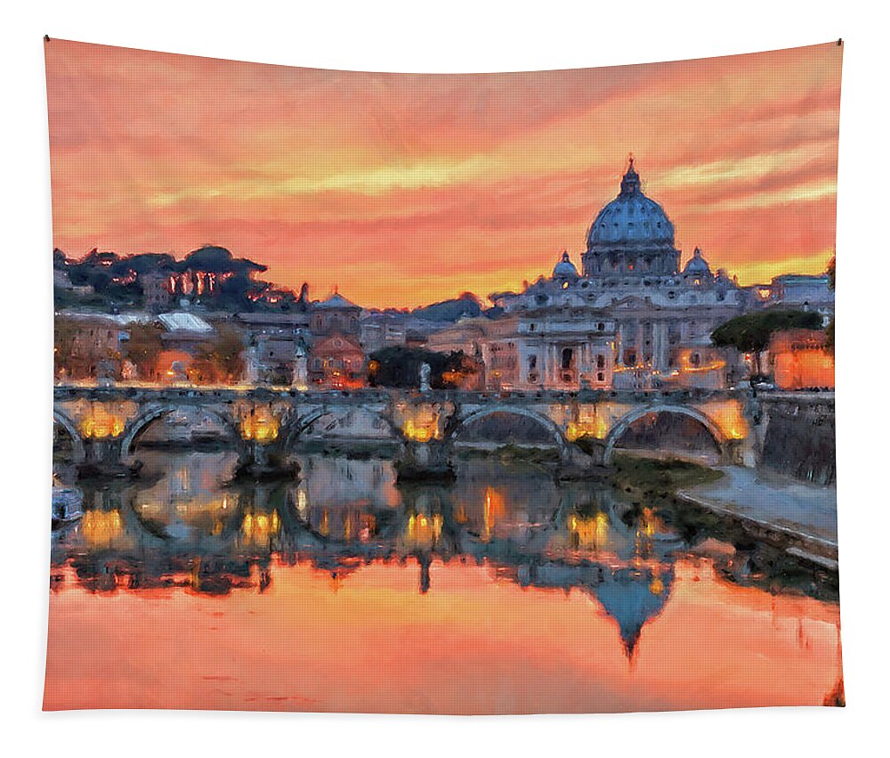 Rome Cityscape Tapestry featuring the painting Rome and the Vatican City - 01 by AM FineArtPrints