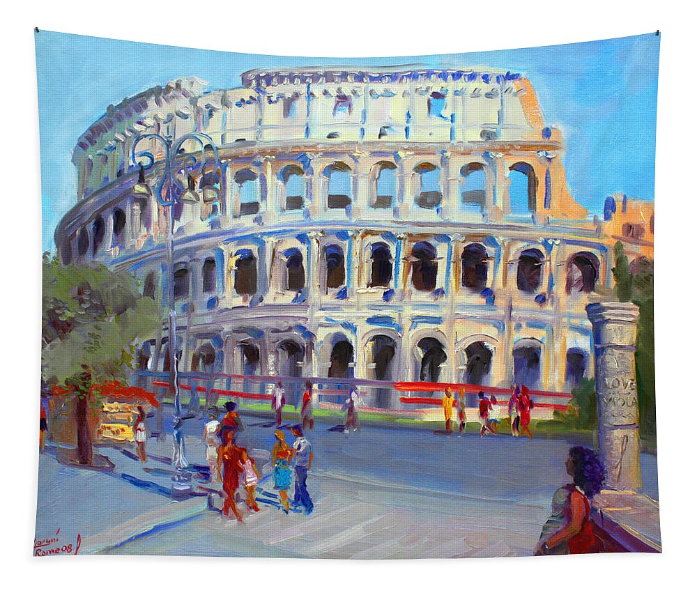 Anfiteatro Flavio Tapestry featuring the painting Rome Colosseum by Ylli Haruni