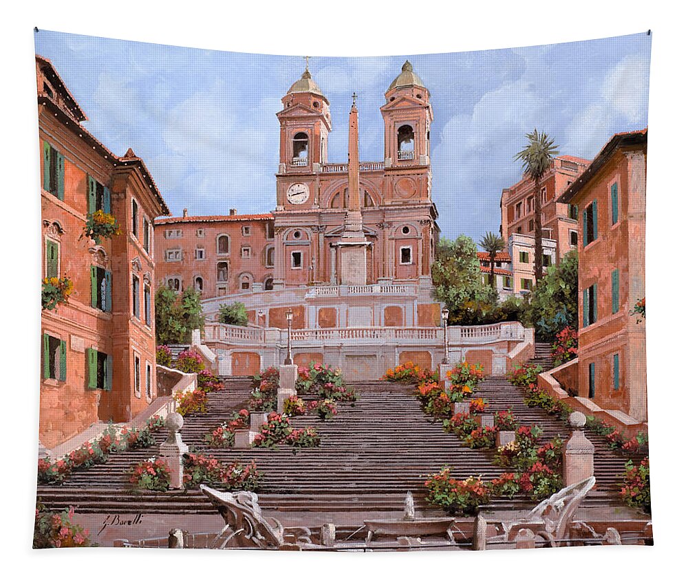 Rome Tapestry featuring the painting Rome-Piazza di Spagna by Guido Borelli
