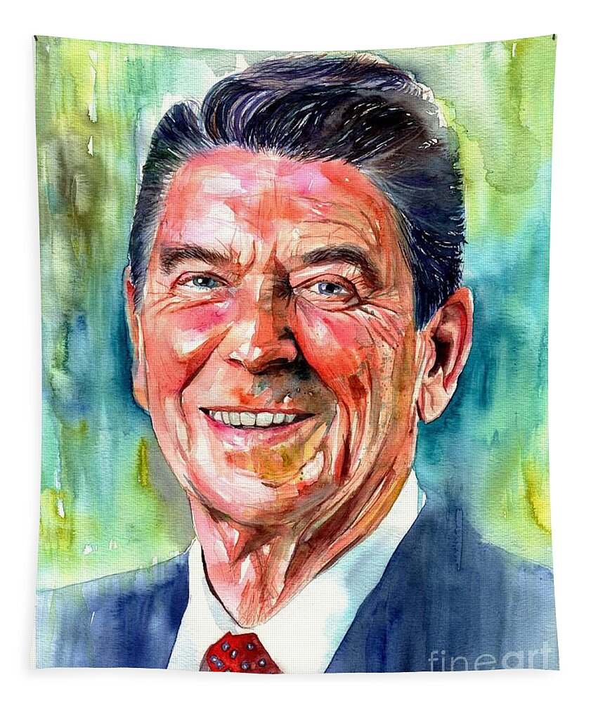 Ronald Tapestry featuring the painting Ronald Reagan watercolor by Suzann Sines