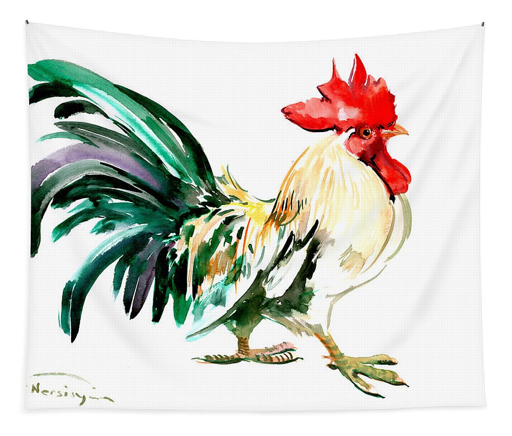 Rooster Tapestry featuring the painting Rooster by Suren Nersisyan