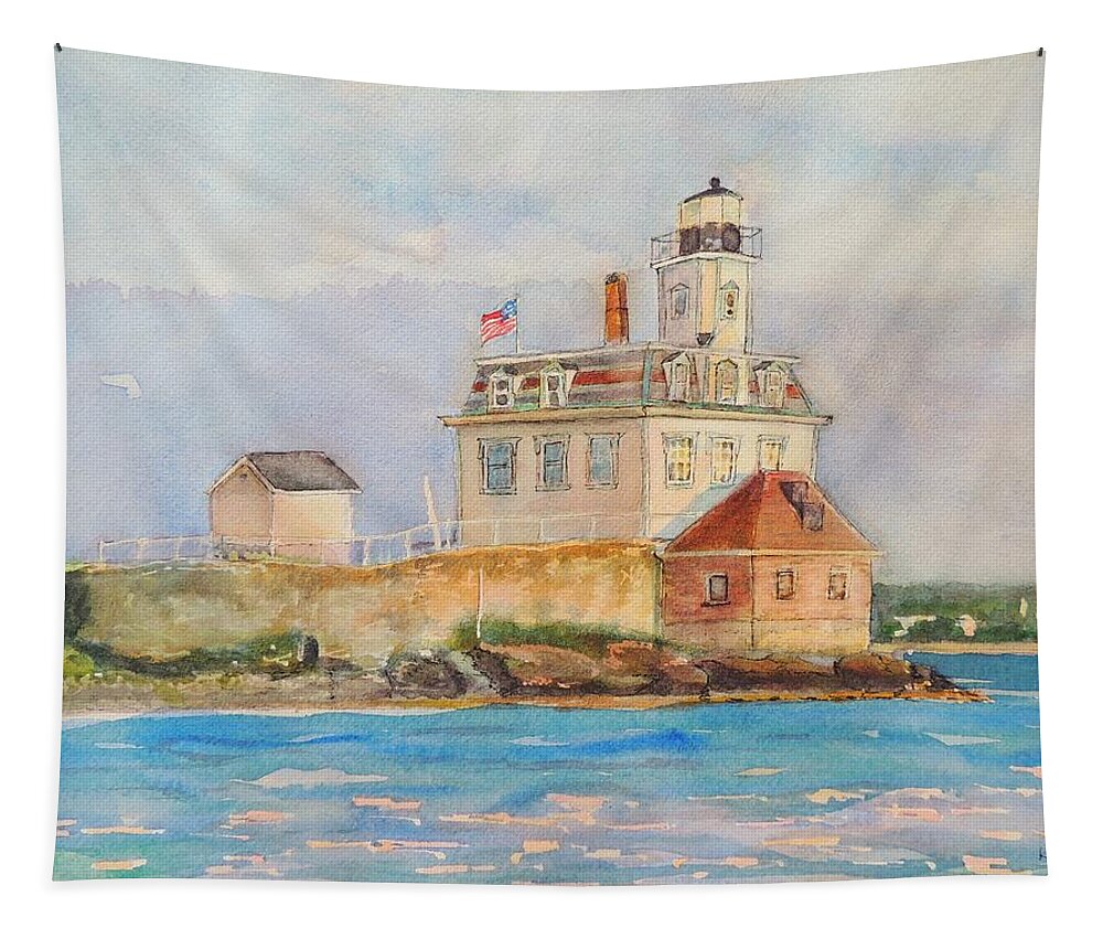 Rose Island Lighthouse Tapestry featuring the painting Rose Island Lighthouse Newport RI by Patty Kay Hall