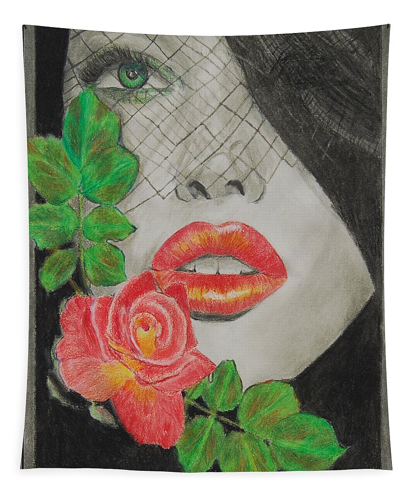Rose Tapestry featuring the drawing Rose Kisses 2 by Quwatha Valentine
