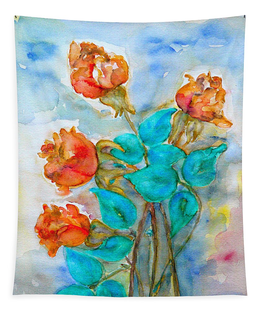 Roses Tapestry featuring the painting Roses Buds by Jasna Dragun