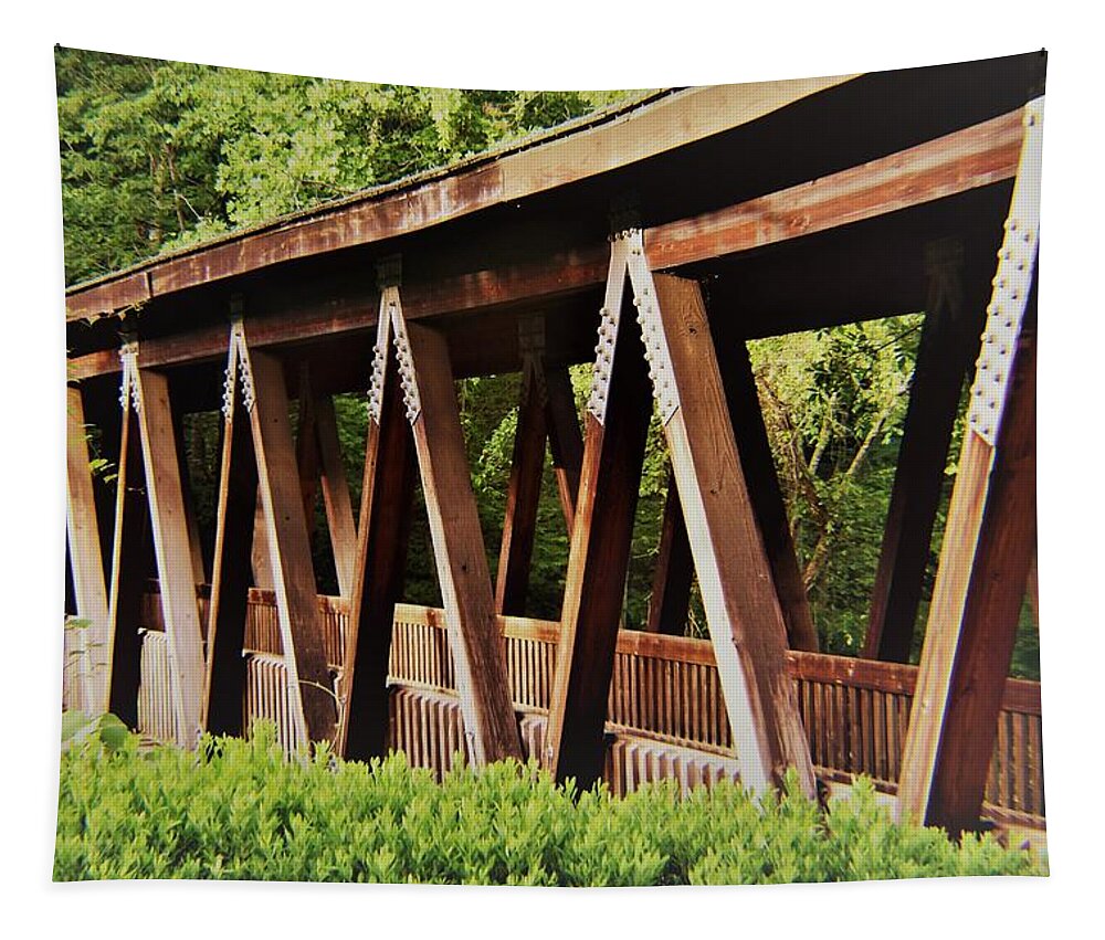 Covered Bridge Tapestry featuring the photograph Roswell Mill Covered Bridge by Mary Ann Artz