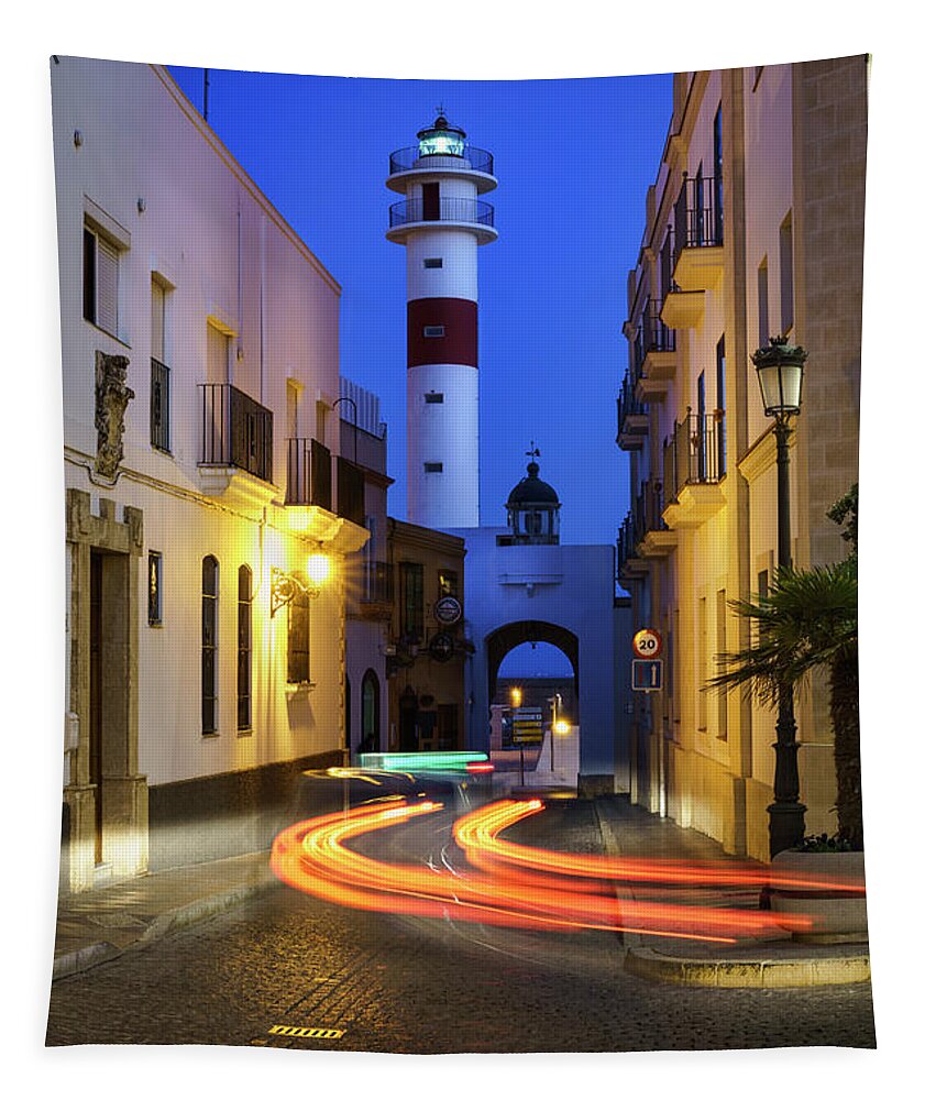 Andalucia Tapestry featuring the photograph Rota Lighthouse Cadiz Spain by Pablo Avanzini