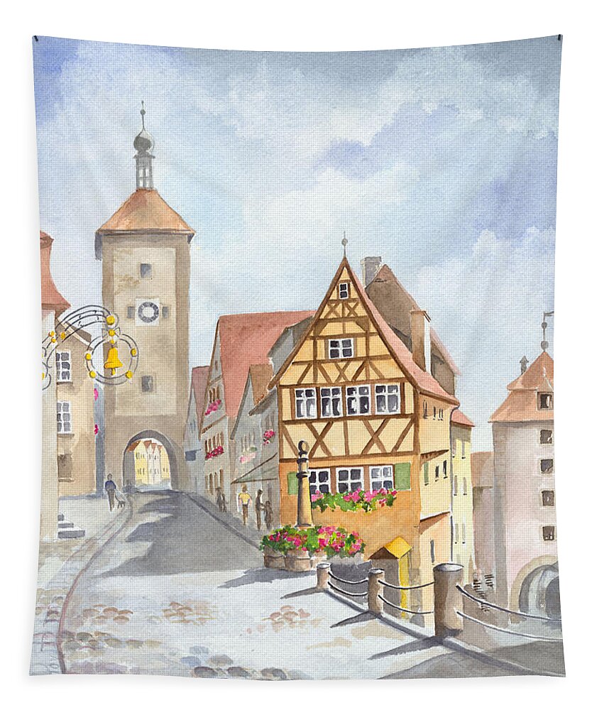 Rothenburg Tapestry featuring the painting Rothenburg in Germany by Jean Walker White
