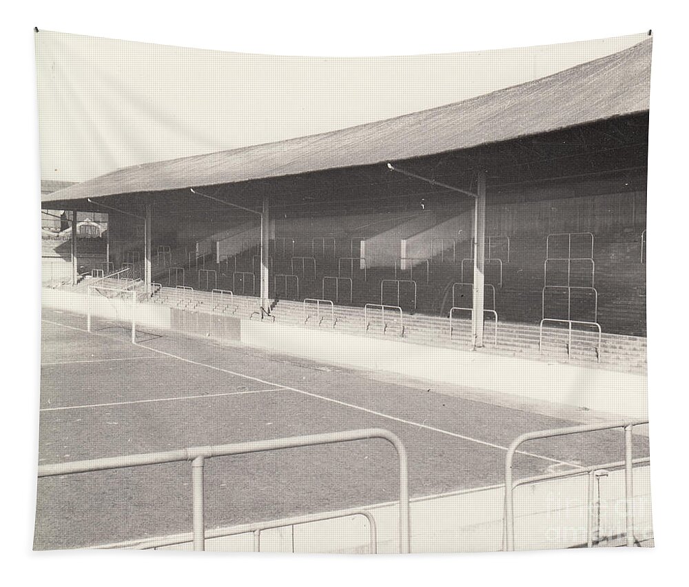  Tapestry featuring the photograph Rotherham - Millmoor - Railway End 1 - BW - April 1970 by Legendary Football Grounds