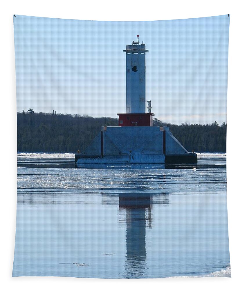 Lighthouse Tapestry featuring the photograph Round Island Passage Light in Winter by Keith Stokes