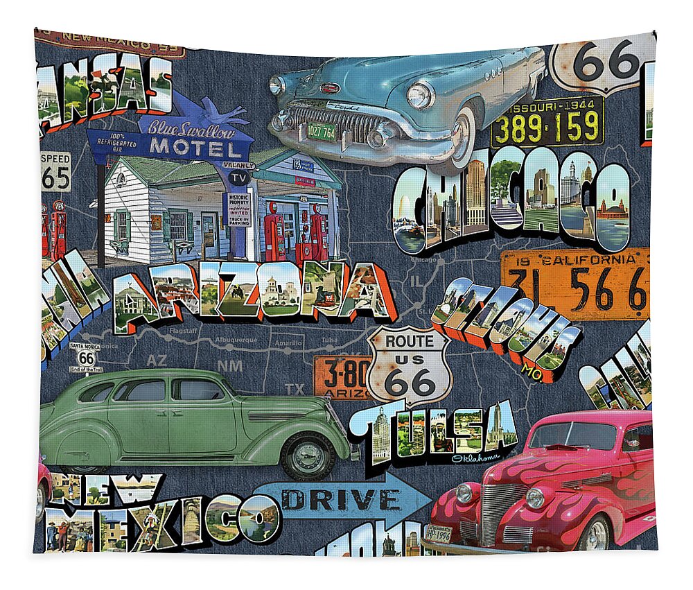 Route 66 Tapestry featuring the digital art Route 66-JP3940 by Jean Plout