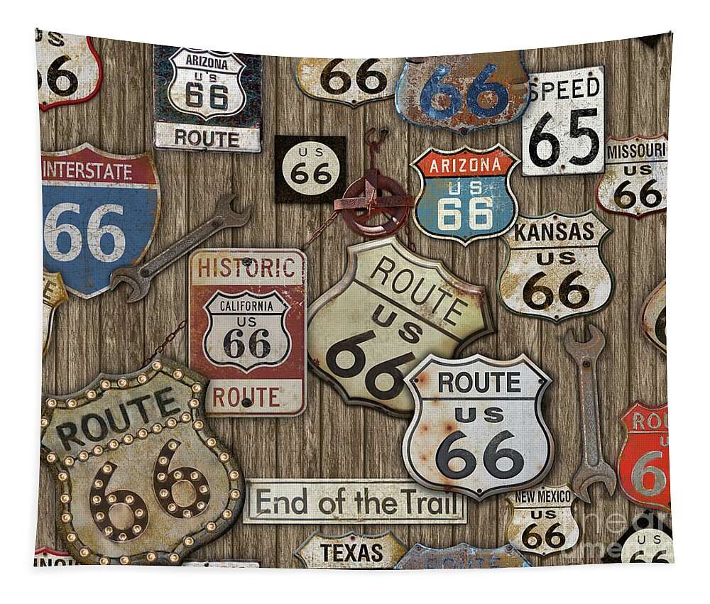 Route 66 Tapestry featuring the painting Route 66-JP3956 by Jean Plout
