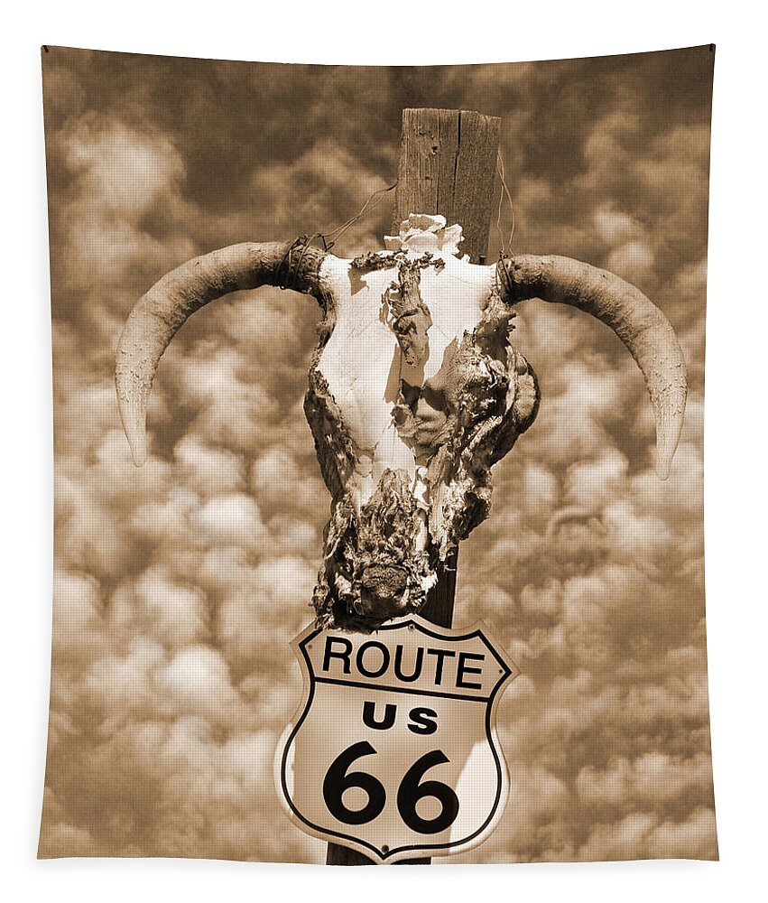 Americana Tapestry featuring the photograph Route 66 Sign by Mike McGlothlen