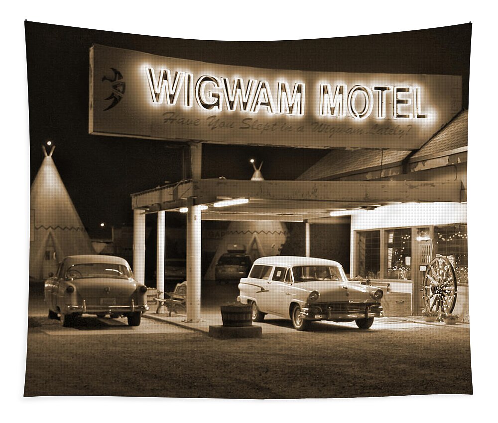 Tee Pee Tapestry featuring the photograph Route 66 - Wigwam Motel by Mike McGlothlen