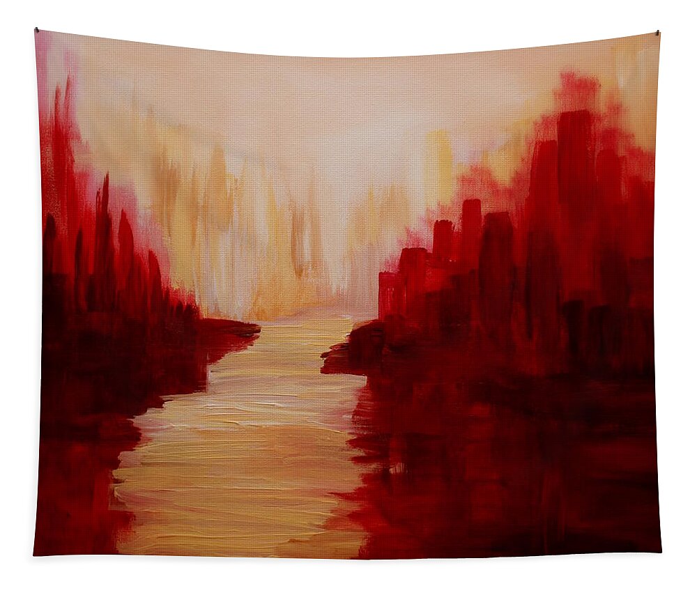 Abstract Tapestry featuring the painting Ruby Way 2 by Julie Lueders 