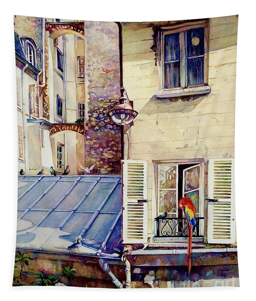 Rue Alent Tapestry featuring the painting Rue Allent - Paris 7eme - France by Francoise Chauray