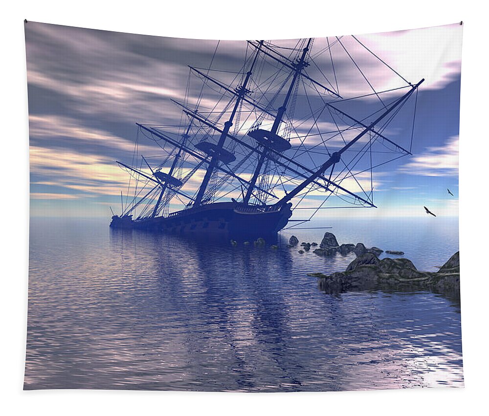 Tall Ship Tapestry featuring the digital art Run Aground by Claude McCoy
