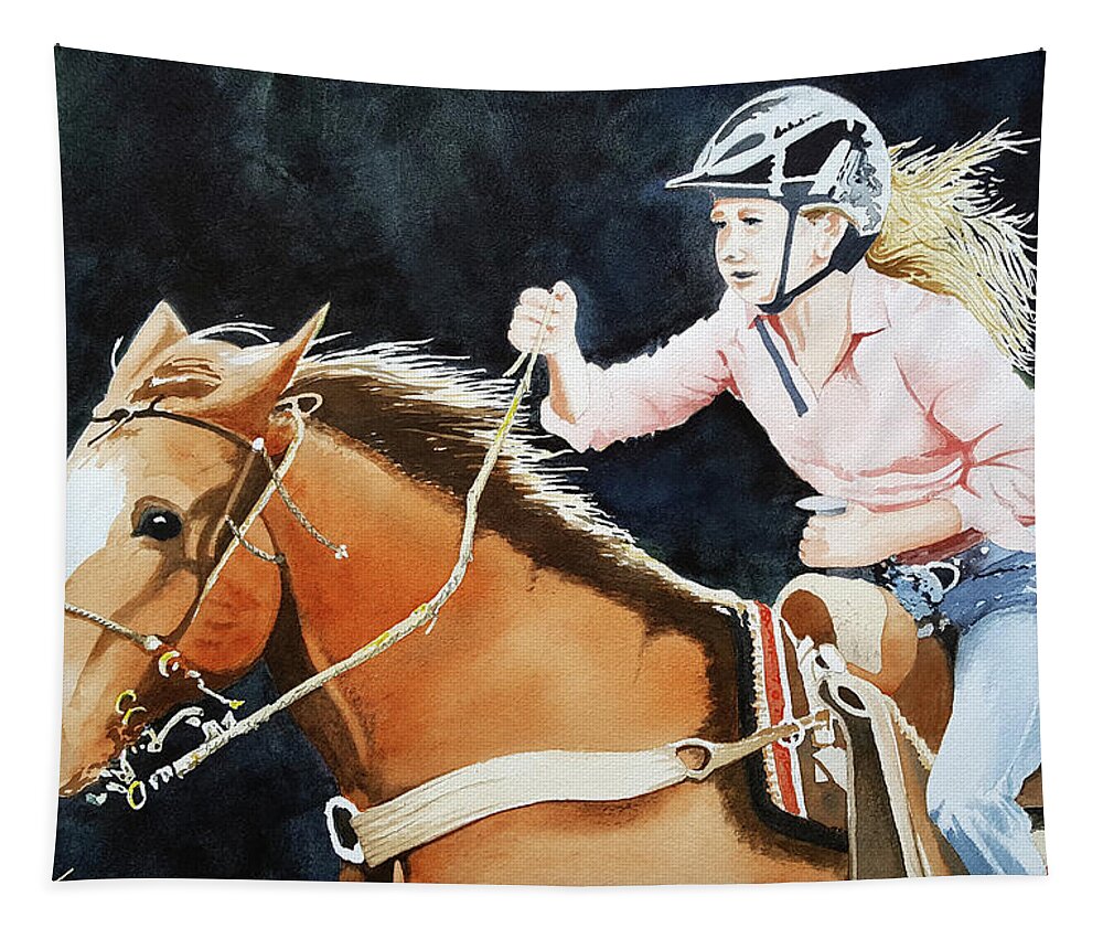 Horse Tapestry featuring the painting Running for Home by Jim Gerkin