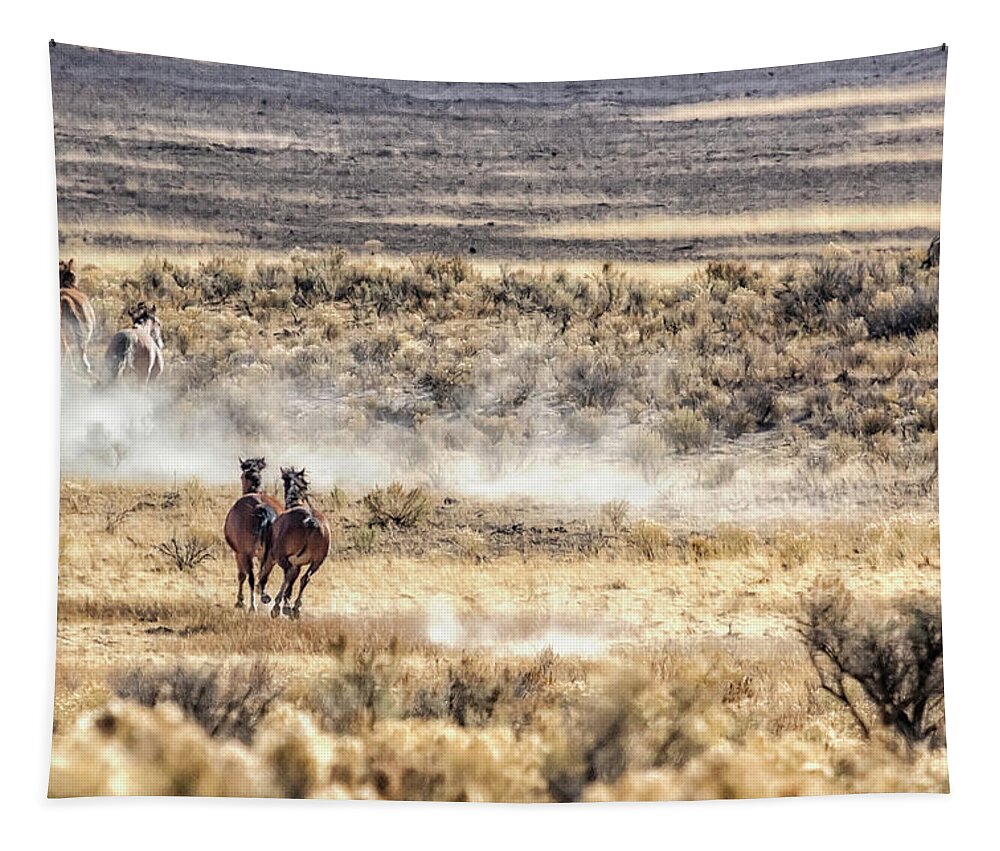 Mustangs Tapestry featuring the photograph Running Mustangs, No. 3 by Belinda Greb