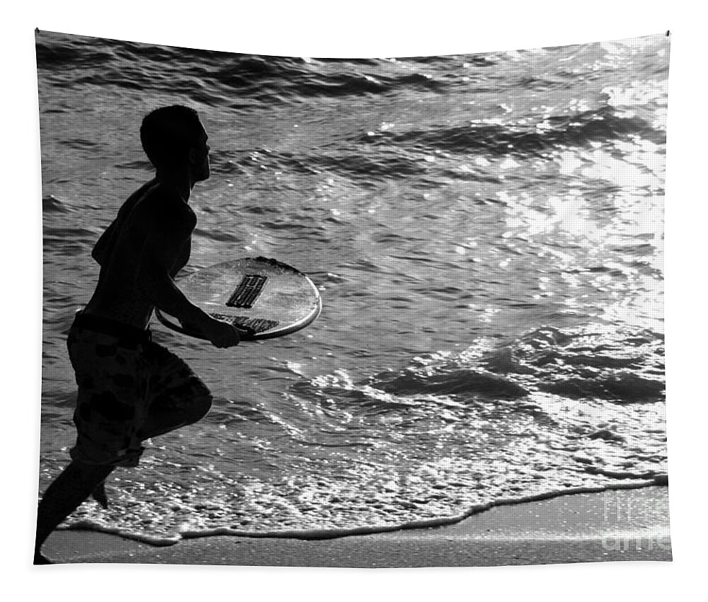 Run Tapestry featuring the photograph Running Skim Boarder by Robert Wilder Jr