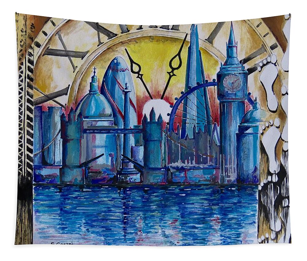 London Tapestry featuring the painting Rush Hour In London by Geni Gorani