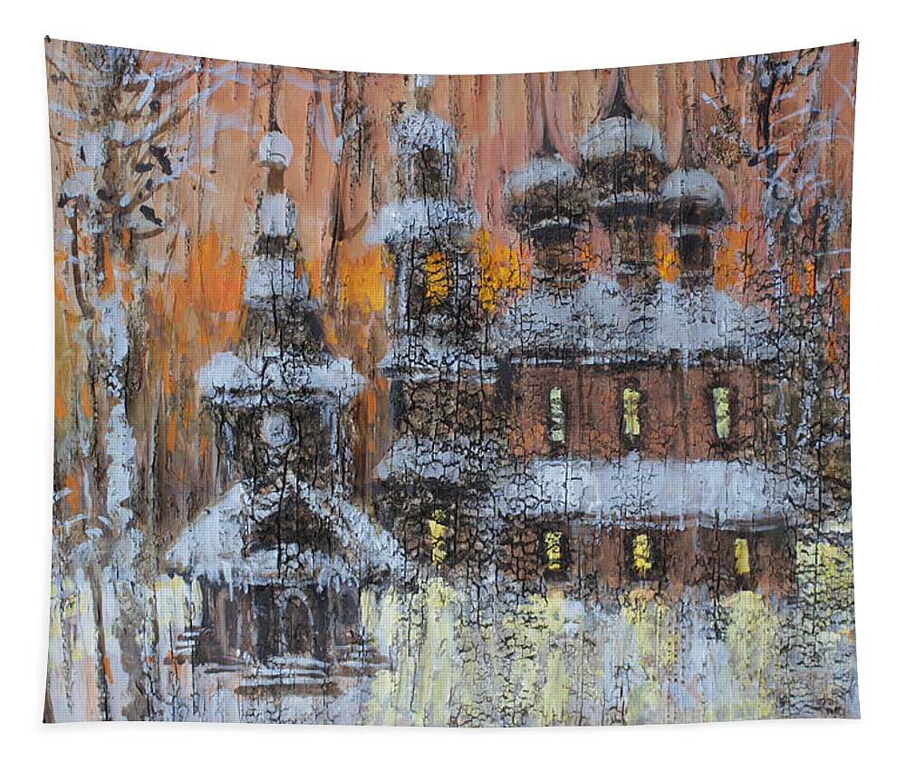 Russia Tapestry featuring the painting Russian Church under Snow by Ilya Kondrashov