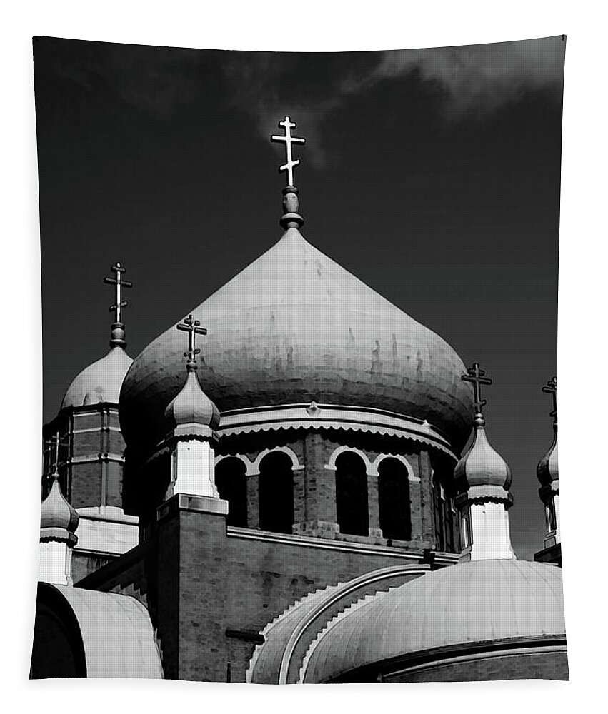 Russian Tapestry featuring the photograph Russian Orthodox Church BW by Karol Livote